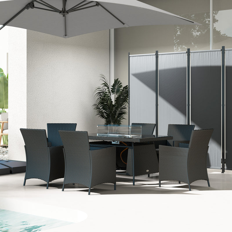 Black 7 Piece Rattan Garden Furniture Set With Fire Pit Table And Cushions By Outsunny