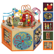 8 in 1 Wooden Activity Cube with Bead Maze and Shape Sorter for Toddlers 18 Months+ Natural AOSOM