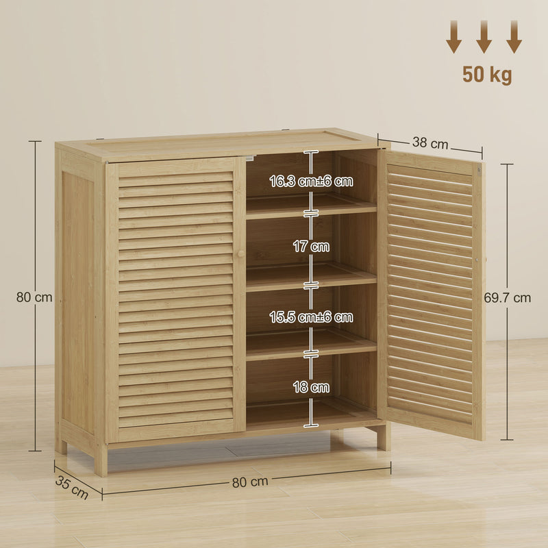 Shoe Storage Cabinet for Hallway Organisation with Adjustable Shelves Natural Wood Finish