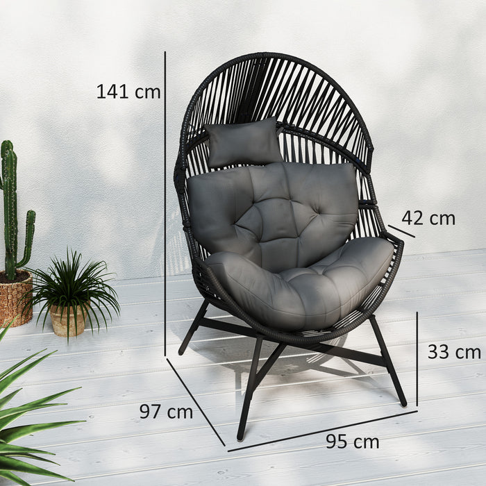 Charcoal Grey Oversized Rattan Egg Chair With Thick Cushion and Steel Frame by Outsunny