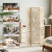 3 Panel Folding Room Divider with Palm Leaf Design for Home Office Privacy, Natural Wood AOSOM