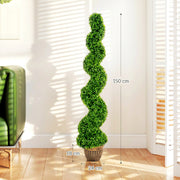 Artificial Spiral Boxwood Trees Set of 2 for Easy Care Indoor or Outdoor Greenery Green AOSOM