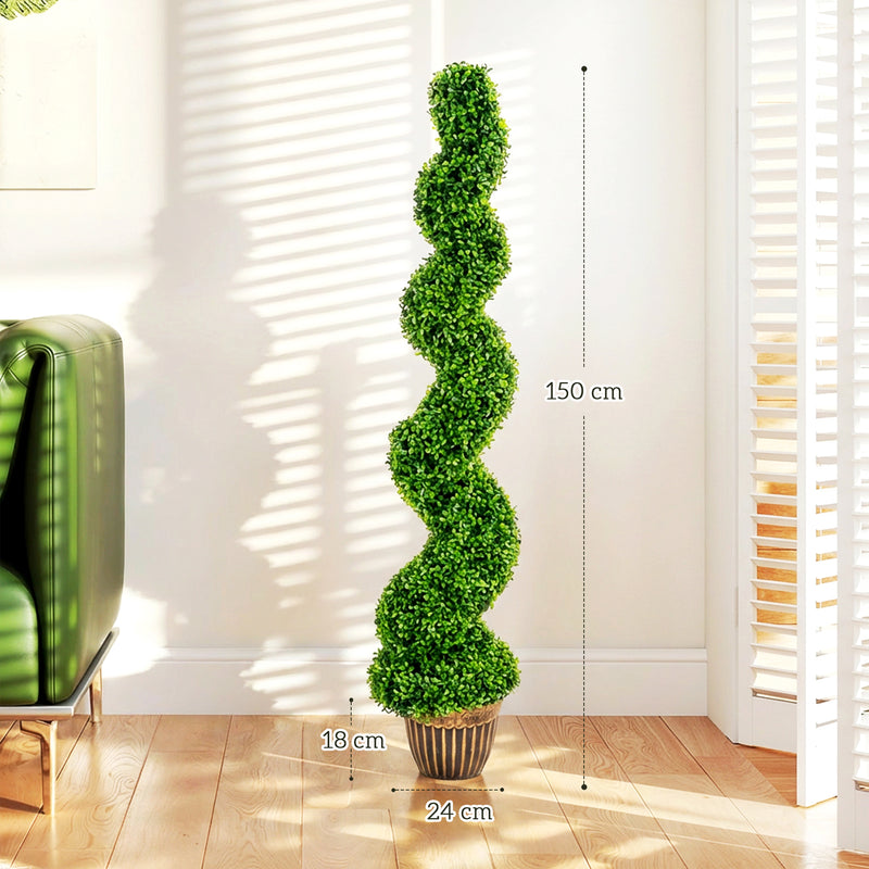 Artificial Spiral Boxwood Trees Set of 2 for Easy Care Indoor or Outdoor Greenery Green AOSOM