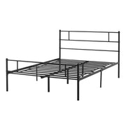 Black Double Metal Bed Frame with Headboard Storage Space and Sturdy Slat Support