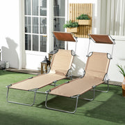 Set of 2 Foldable Sun Loungers With Adjustable Backrest and Sun Shade For Garden or Beach