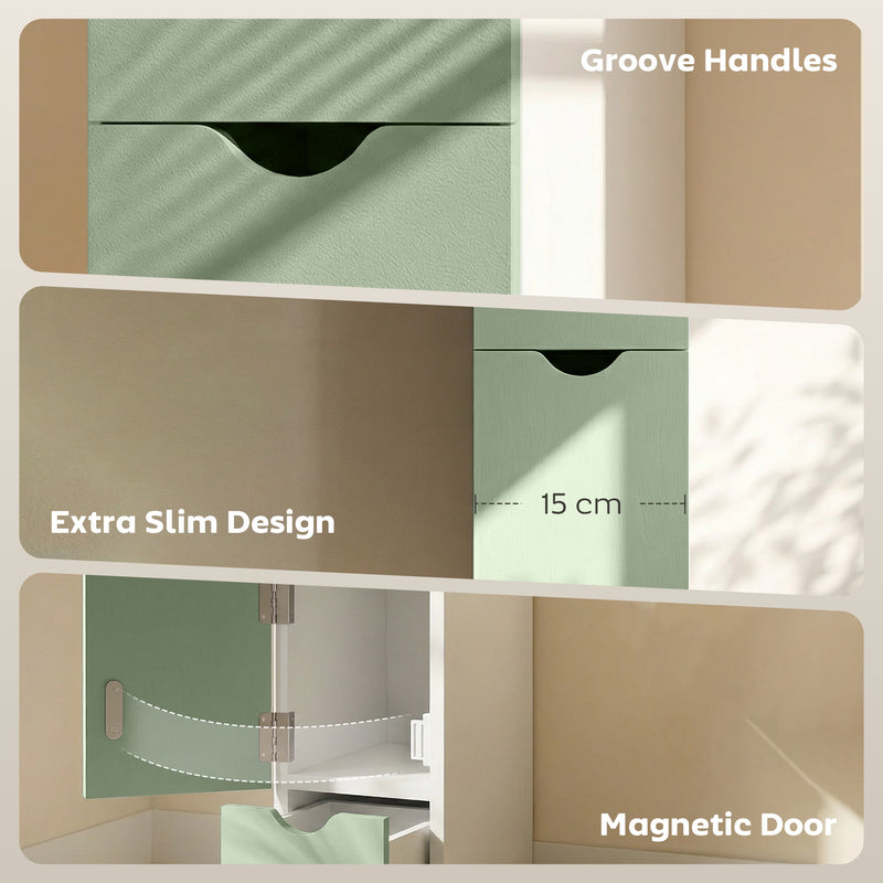 Bathroom Floor Cabinet for Small Spaces with Shelves and Drawers White Light Green