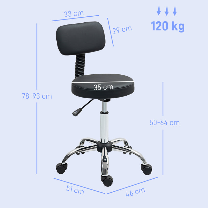 Black Swivel Salon Stool with 360° Rotating Seat and Adjustable Height by HOMCOM