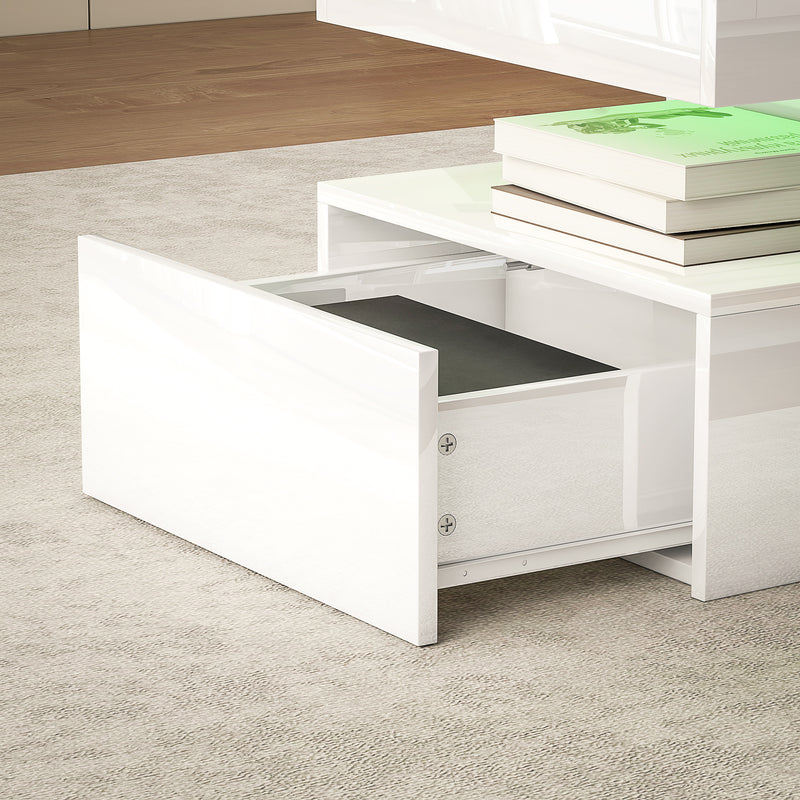 LED Coffee Table With Hidden Storage High Gloss Finish Ideal For Modern Living Rooms White