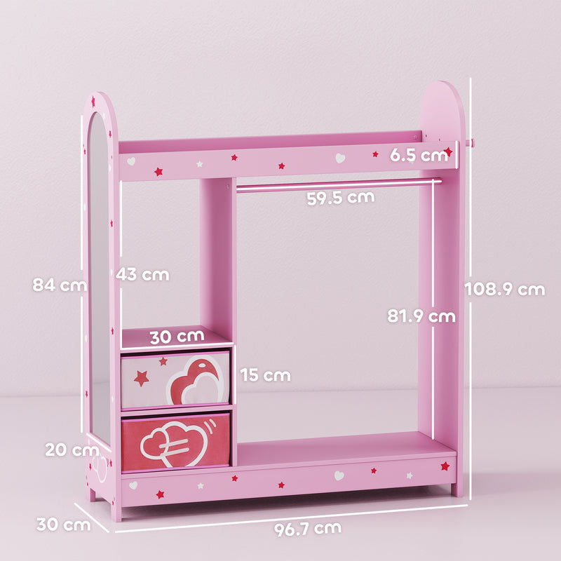 Kids Clothes Rail with Mirror Shelves and Fabric Storage for Bedroom and Nursery Pink AOSOM