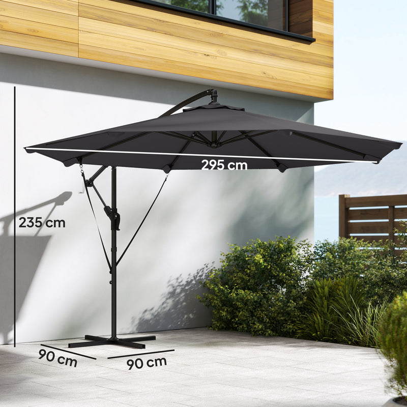 3m Cantilever Parasol with Large Canopy for Easy Garden Shade and Outdoor Dining, Black