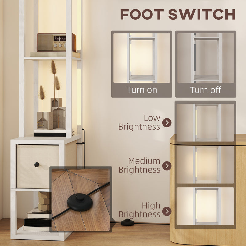 Modern LED Floor Lamp With Storage Shelves And Fabric Drawer For Living Room, White