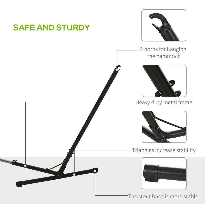 Double Garden Hammock with Adjustable Steel Stand and Pillow for Patio or Beach Green Stripes AOSOM