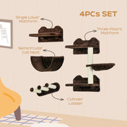 Wall Mounted Cat Shelves with Hammock Nest and Scratching Post for Climbing Fun Brown