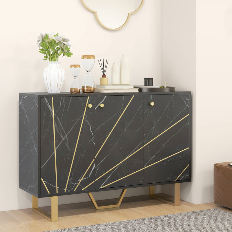 Modern Sideboard Storage Cabinet With Adjustable Shelves For Home Organisation, Black Marble Tone