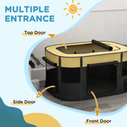 Foldable Dog Playpen with Storage Bag and Ground Stakes for Indoor and Outdoor Use, Yellow