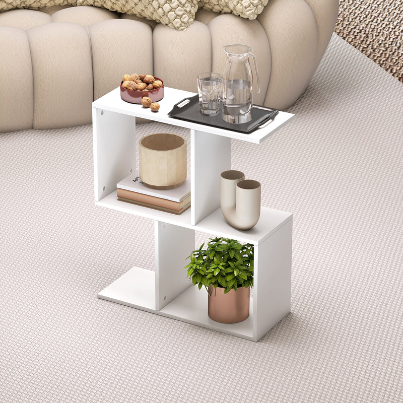 Slim 3 Tier S Shaped Side Table With Storage Shelves Ideal For Small Spaces White