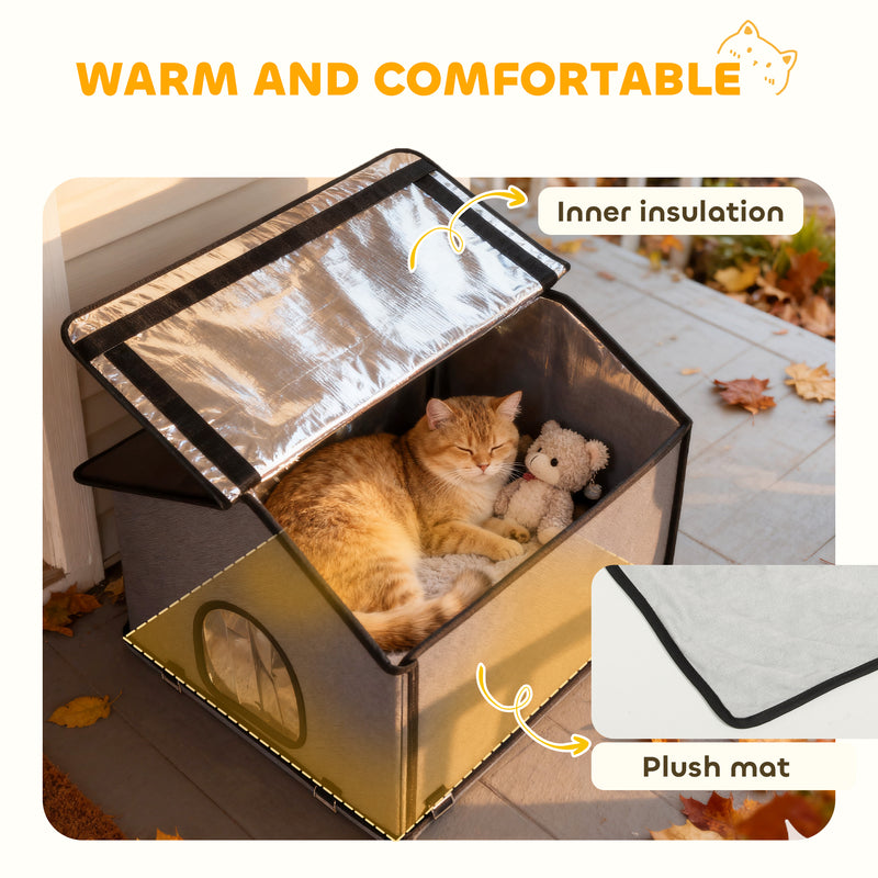 Waterproof Insulated Outdoor Cat House with Elevated Base for Feral Cats Grey AOSOM