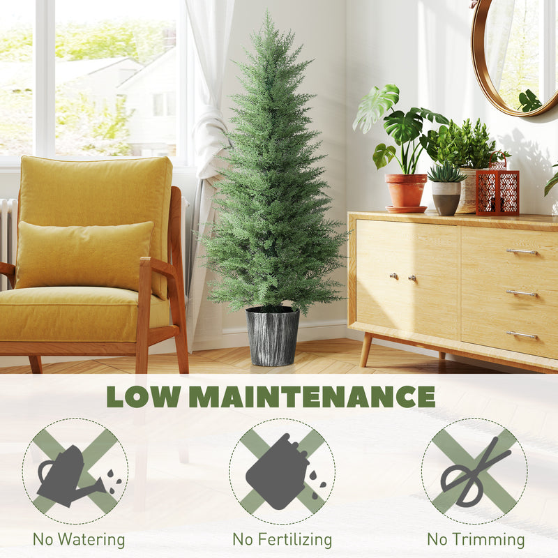 Set of 2 UV Resistant Artificial Cypress Trees with Pots for Indoor Outdoor Use, Green
