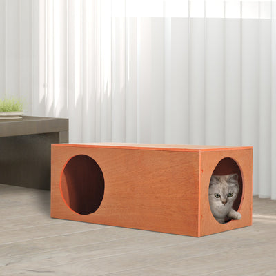 Outdoor Rabbit Shelter and Indoor Cat Tunnel Hideaway With Waterproof Roof, Grey AOSOM