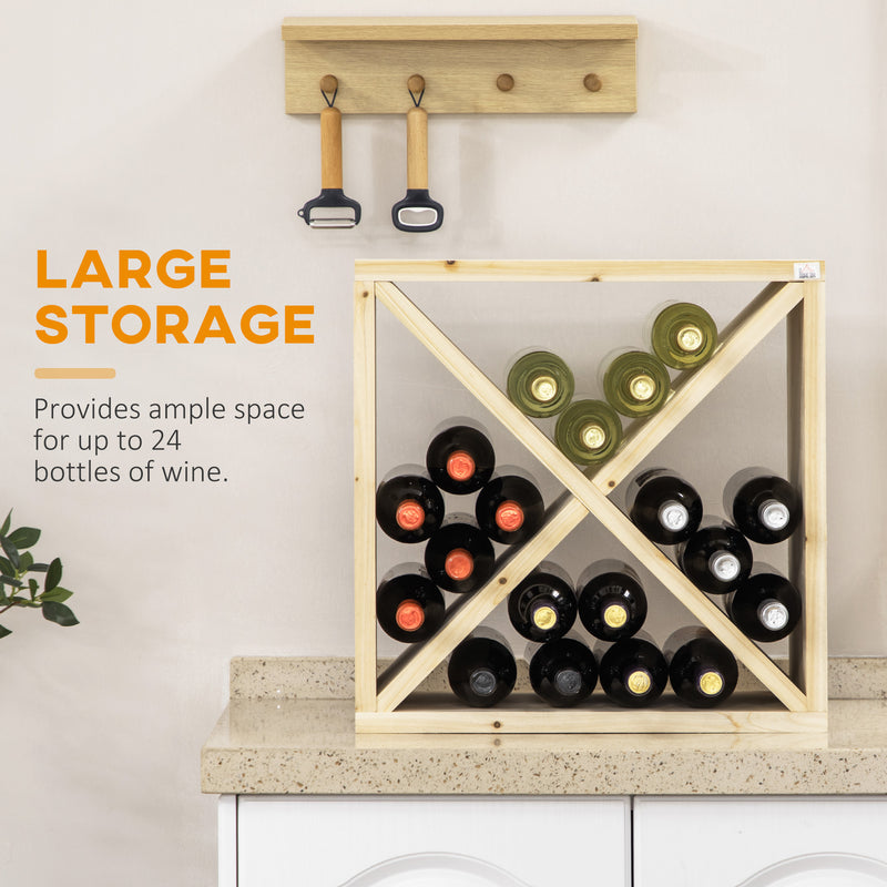 Set of 2 Wooden Wine Racks for 24 Bottles Each Ideal for Tabletop Storage Natural Wood AOSOM