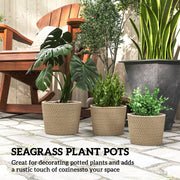 Seagrass Planter Set of 3 for Indoor or Outdoor Plants with Moisture Liners Natural AOSOM