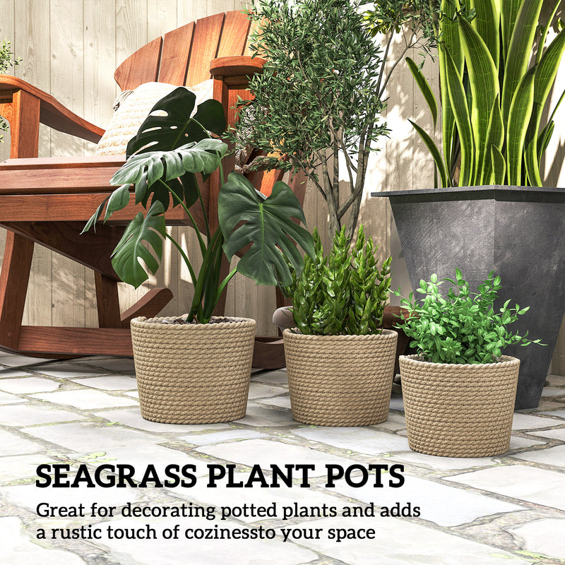 Seagrass Planter Set of 3 for Indoor or Outdoor Plants with Moisture Liners Natural AOSOM