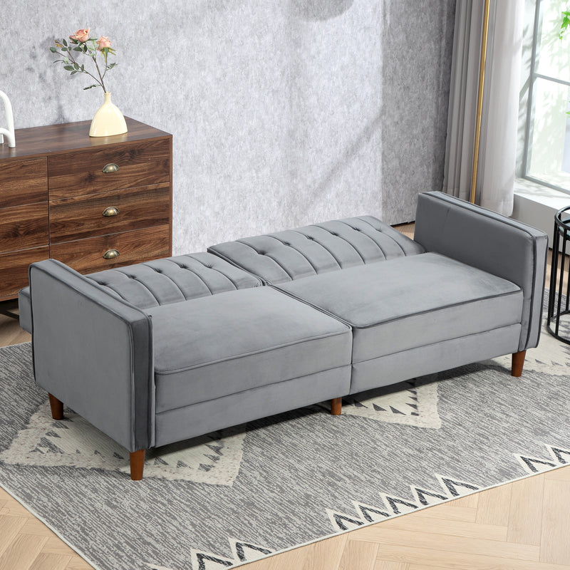 Dark Grey Velvet Feel Three Seater Sofa Bed with Cushioned Seat by HOMCOM