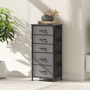 Tall Chest of 5 Fabric Storage Drawers for Bedroom or Hallway Organising, Charcoal Grey