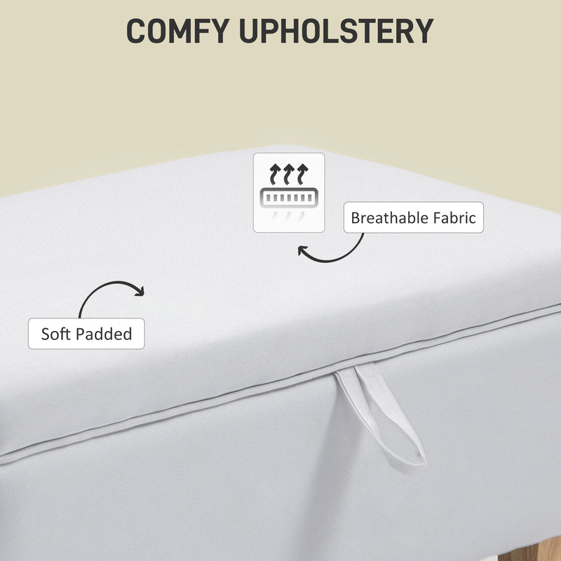 Cream White Linen Storage Ottoman with Padded Seat and Rubberwood Legs by HOMCOM