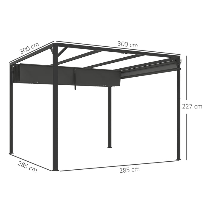 3x3m Aluminium Pergola with Retractable Roof and Wall Dark Grey by Outsunny