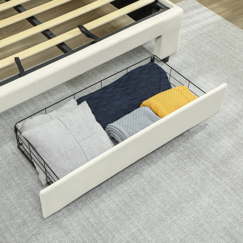 Double Ottoman Bed Frame with Storage Drawer Ideal for Bedrooms and Guest Rooms Cream
