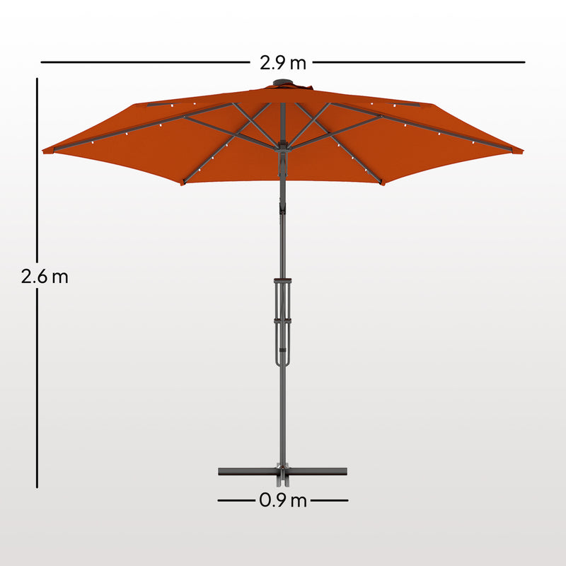 Orange 3m Cantilever Garden Parasol with Solar LED Lights for Patio and Decking by Outsunny