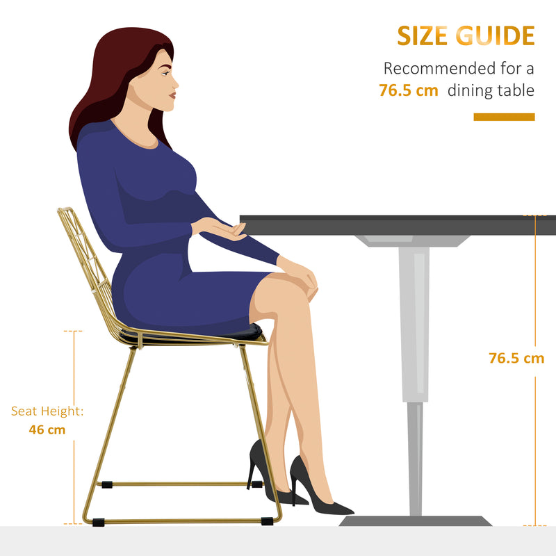 Set of 2 Metal Dining Chairs with Velvet Cushions and Cut Out Back for Kitchen Gold