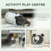 Grey 47cm Small Cat Tree with Scratching Post Bed Tunnel and Toy Ball by PawHut