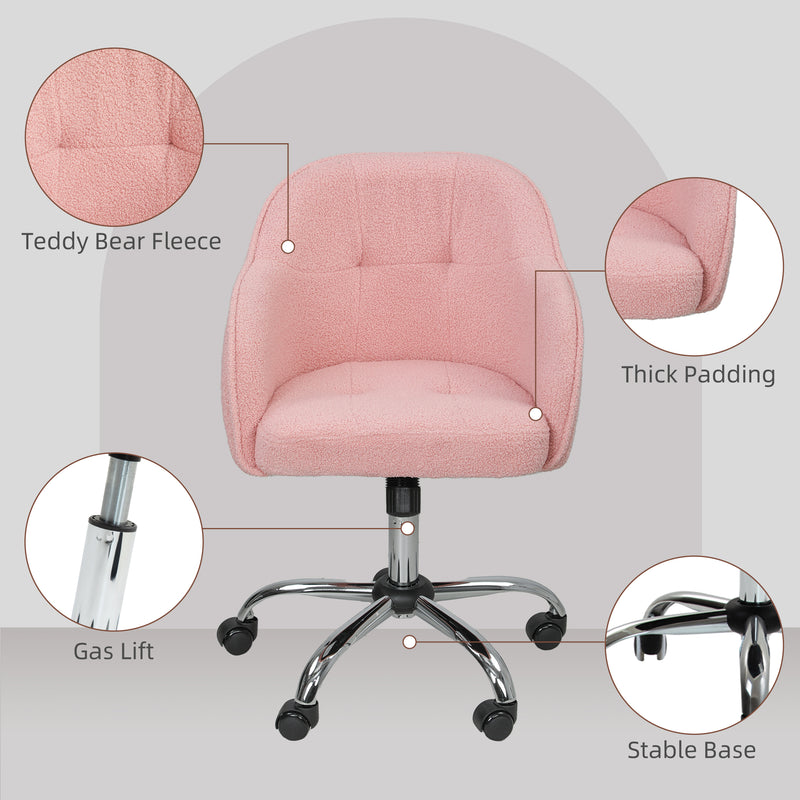 Teddy Fleece Swivel Office Chair With Padded Seat For Home Or Study Desk, Pink