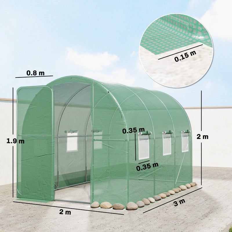 Walk In Polytunnel Greenhouse With Hinged Door And Mesh Windows For Garden Use Green Outsunny