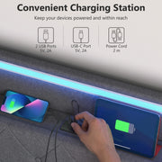 King Size Ottoman Storage Bed Frame with USB Charging and LED Lighting Dark Grey AOSOM