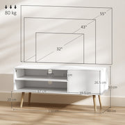 White TV Stand for TVs up to 55 Inches with Open Shelves and Cable Management