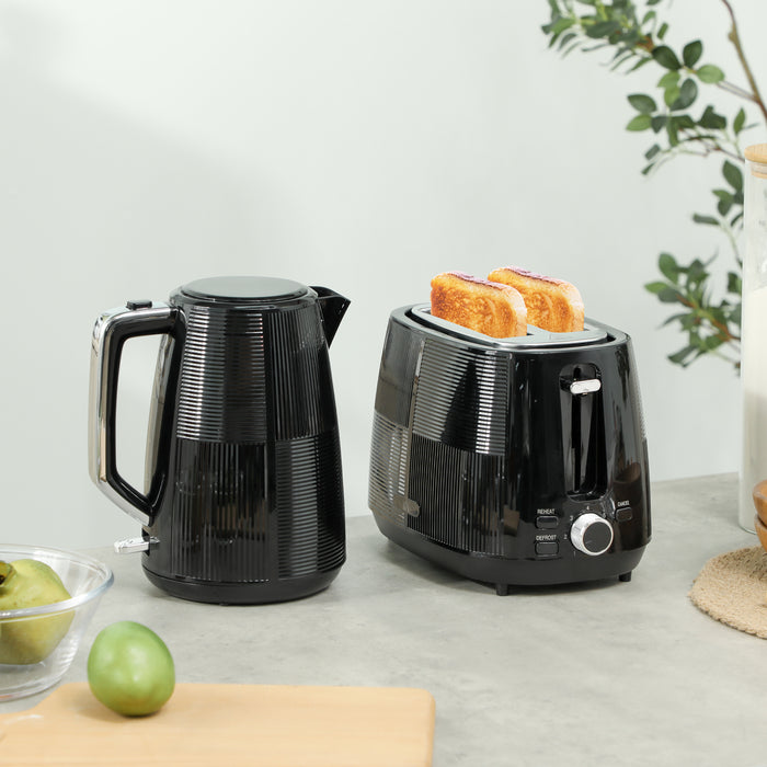 Black 1.7L 3000W Fast Boil Cordless Kettle and 2 Slice Toaster Set With 7 Browning Levels by HOMCOM