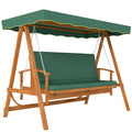 Wooden 3 Seater Garden Swing Chair Convertible Hammock Bench Lounger Dark Green Cushions by Outsunny