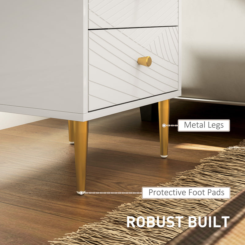 White Bedside Table with Two Drawers With Gold Legs and Knobs by HOMCOM