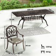 Patio Dining Set for 8 Cast Aluminium with Cushioned Chairs and Weatherproof Table, Bronze and Khaki Outsunny