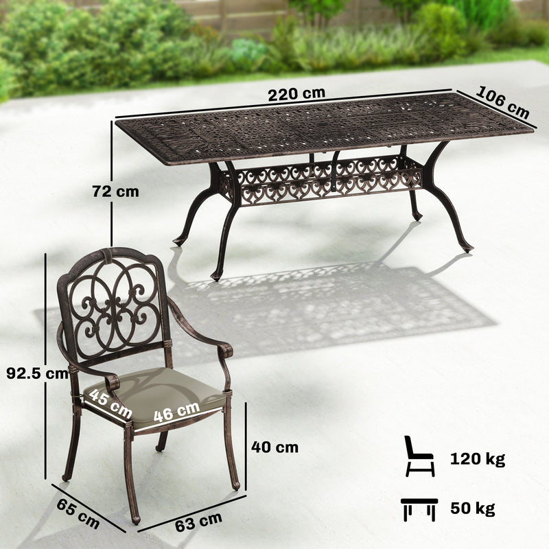 Patio Dining Set for 8 Cast Aluminium with Cushioned Chairs and Weatherproof Table, Bronze and Khaki Outsunny