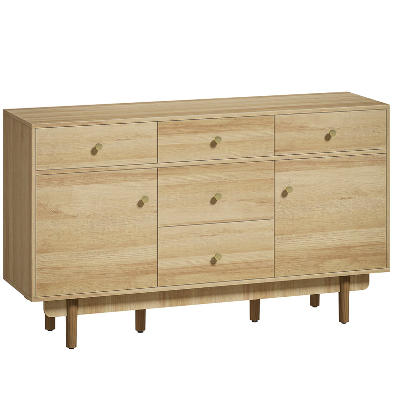 Sideboard with Drawers and Cabinets for Flexible Dining Room Storage Walnut AOSOM