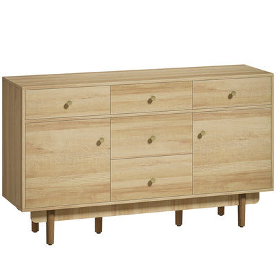 Sideboard with Drawers and Cabinets for Flexible Dining Room Storage Walnut AOSOM