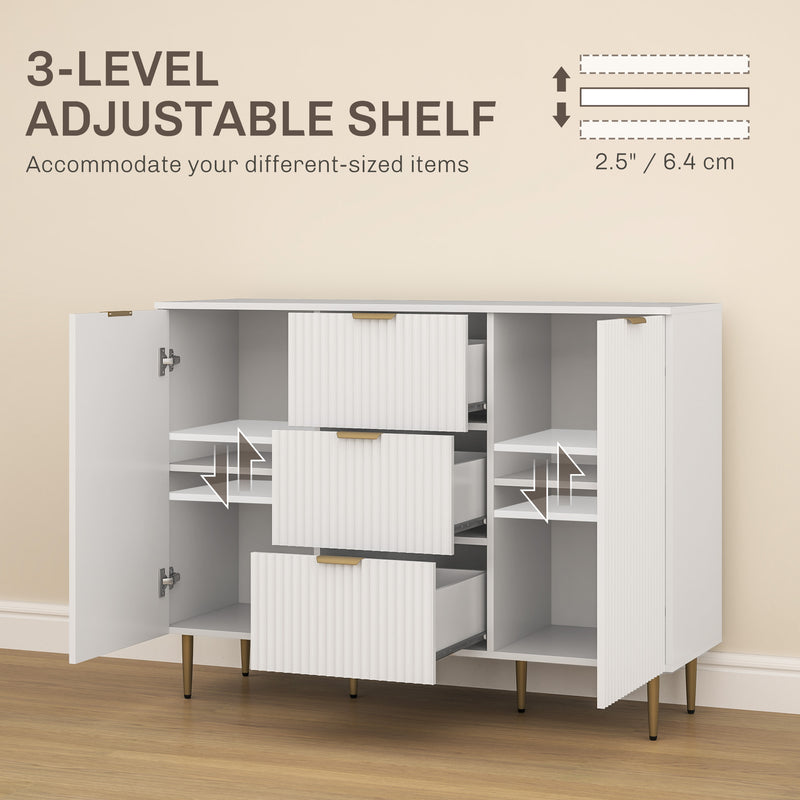 White Sideboard Buffet Cabinet with 3 Drawers and Adjustable Shelves by HOMCOM
