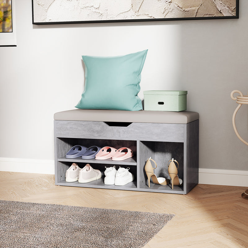 Grey Entryway Shoe Storage Bench With Padded Seat and Hidden Compartment by HOMCOM
