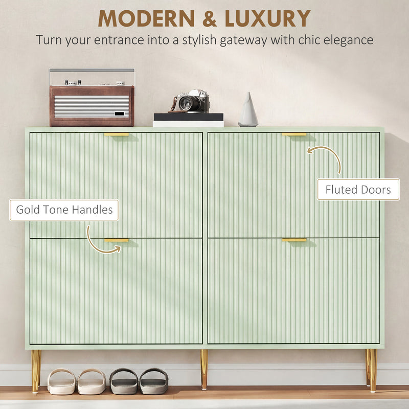 Shoe Cabinet for Hallway Organisation with 4 Flip Drawers and Adjustable Shelves Light Green