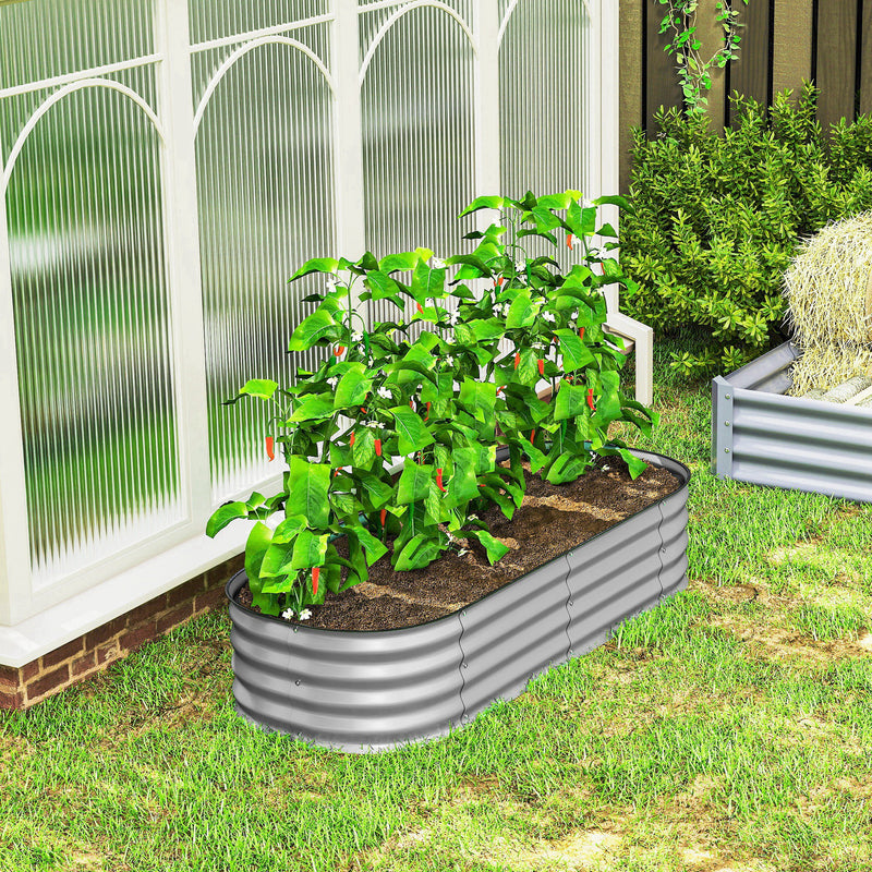 Galvanised Raised Garden Bed Metal Planter Box With Safe Edges For Herbs And Flowers Silver AOSOM