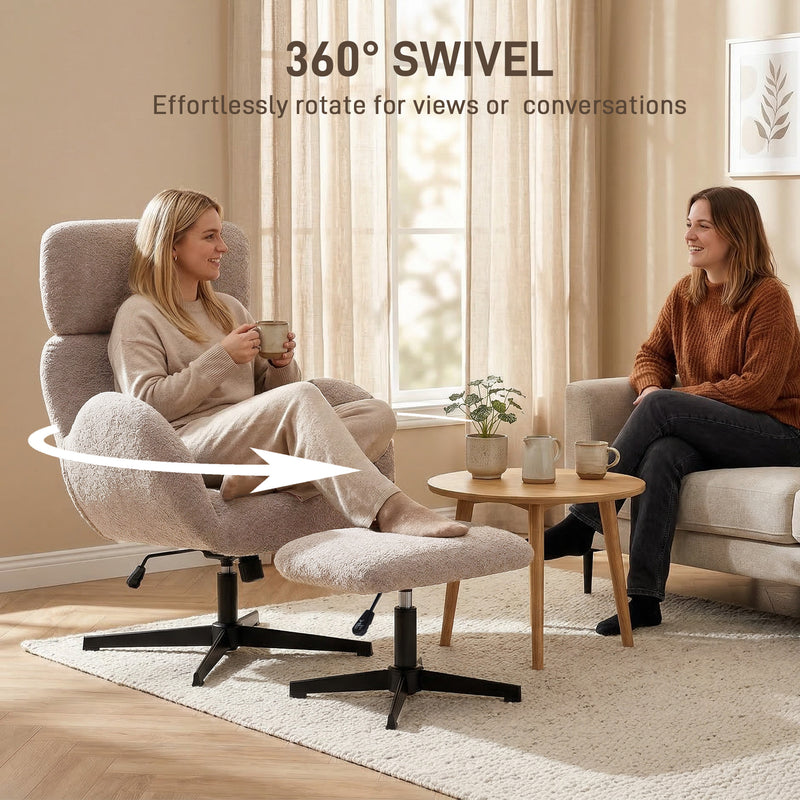 Swivel Armchair and Footstool Set with Adjustable Support for Relaxing at Home Light Brown AOSOM